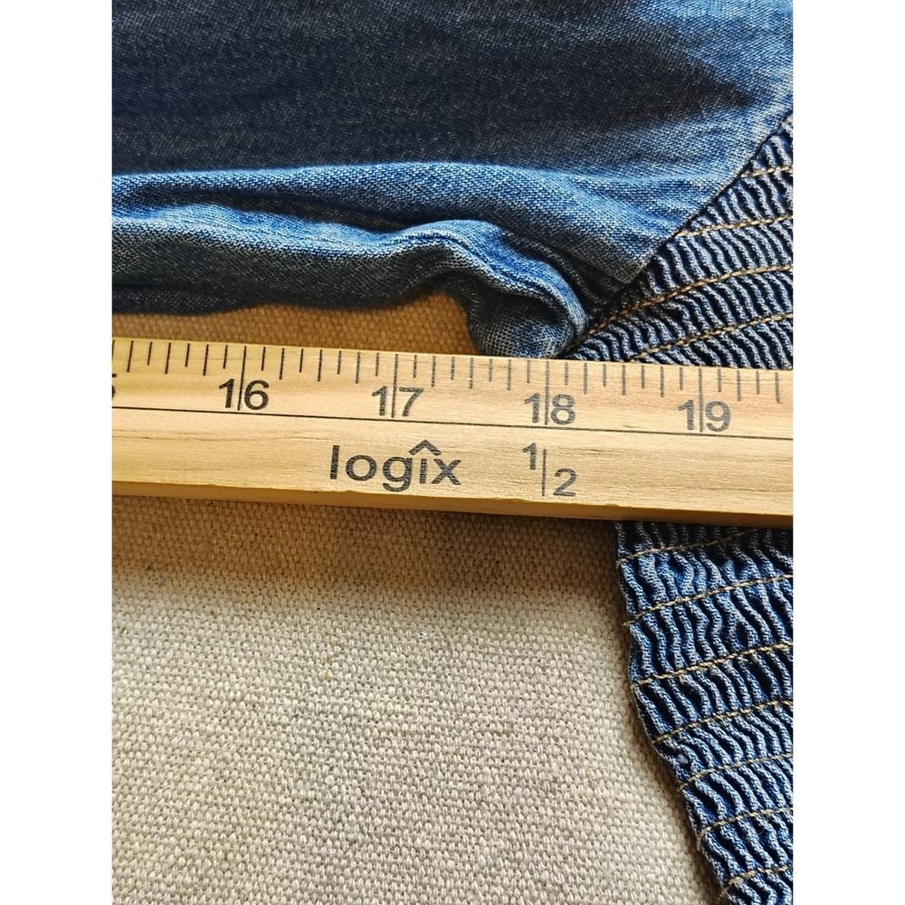 Levis Womens XXL Denim Square Neck Smocked Side Long Sleeve Blouse Blue Top XX - Picture 6 of 10